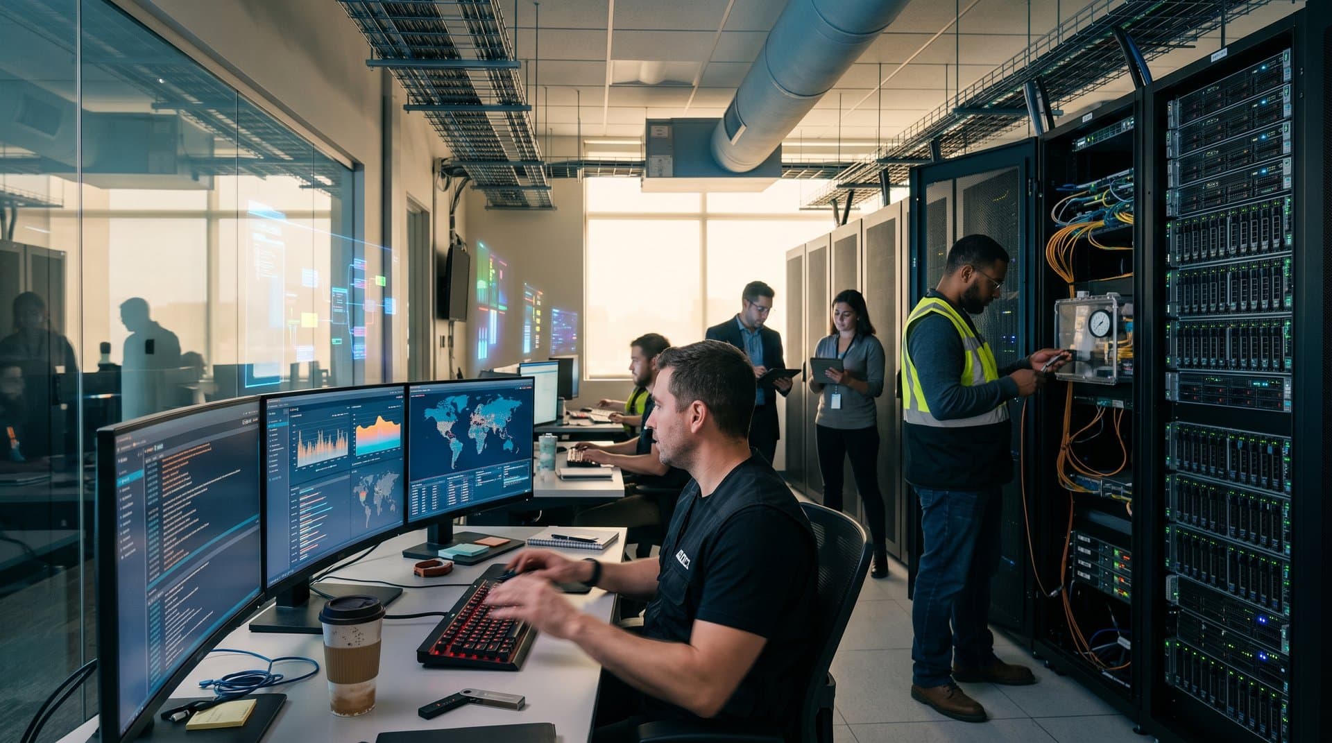 Cybersecurity team battles pro-Russian hackers crypto bounties in high-tech data center monitoring hotel and airline threats