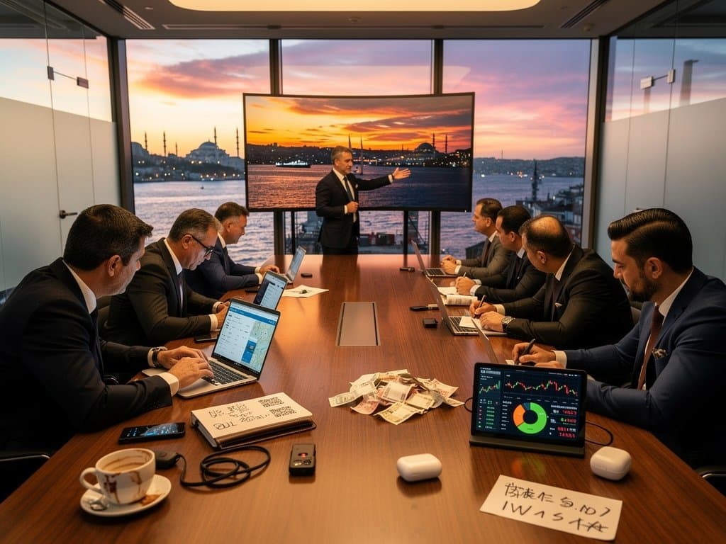 Financial boardroom screens show USDT $112B charts and Fear Index at 33 amid stability discussions